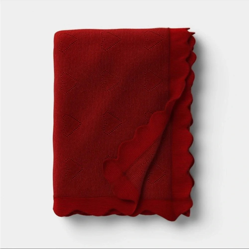 Heart Knit Throw with Scalloped Trim from Threshold Red